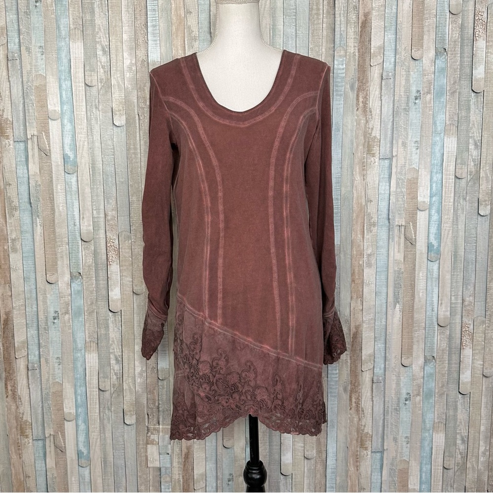 Gretty Zueger S Peruvian Cotton‎ Pigment Dye Tunic Top Lace Trim Boho Lagenlook